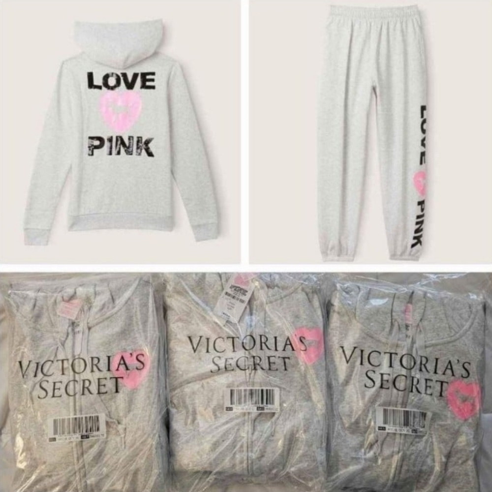 Victoria Secret PINK sequin logo full zip sweatshirt & campus sweatpants-2 sizes